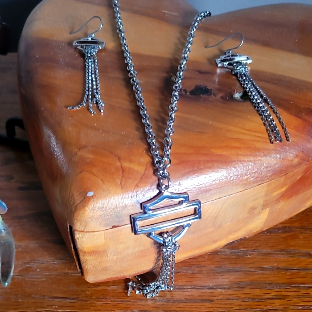 Silver stainless steel Harley Davidson Chain Necklace and Earring Set!